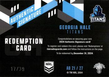 2024 NRL Traders Titanium - Authentic Signatures Black Redemption #AB21 Georgia Hale Back